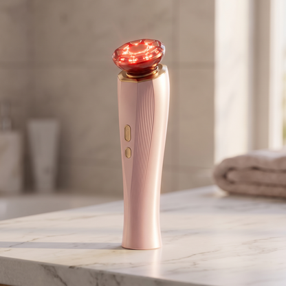Red Light Face and Neck Beauty Device, 3-in-1 Facial Massager with Warm Massage Function