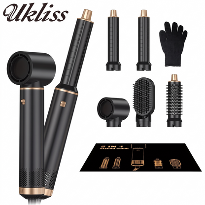 5-in-1 Air Wrap Hair Styler, Ionic Blow Dryer Brush Set with Curling Barrels for Waves and Volume