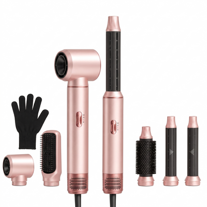 5-in-1 Hot Air Styler Set, Ionic Hair Dryer Brush with Auto-Curling Barrel and Volumizing Round Brush