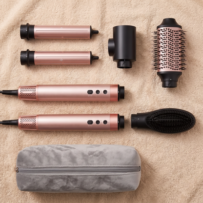 5-in-1 Hot Air Brush, 1400W Ionic Hair Dryer Brush with Auto-Curling, Cool Shot and Travel Bag