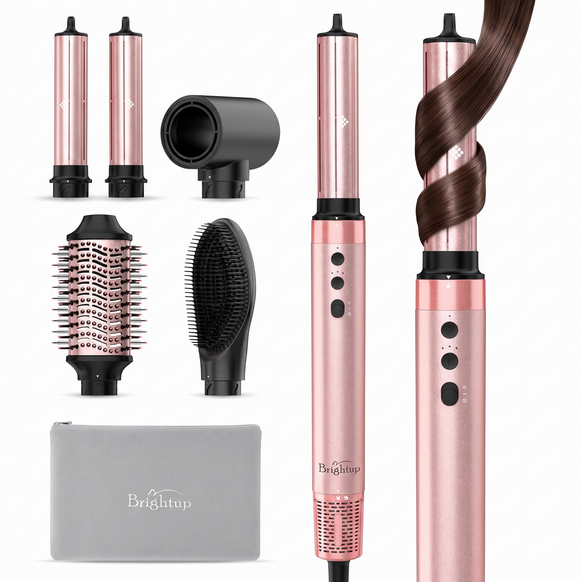 5-in-1 Hot Air Brush, 1400W Ionic Hair Dryer Brush with Auto-Curling, Cool Shot and Travel Bag