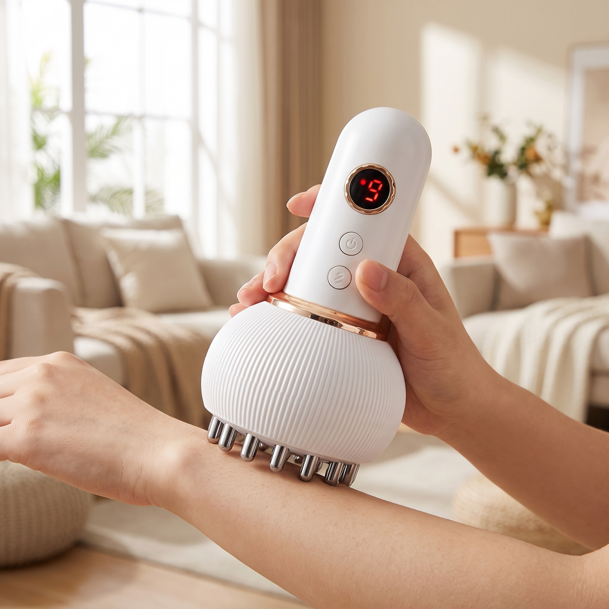 Cordless Handheld Body Massager with Heat and Vibration, Rechargeable Deep Tissue Massage Tool for Legs, Arms and Back