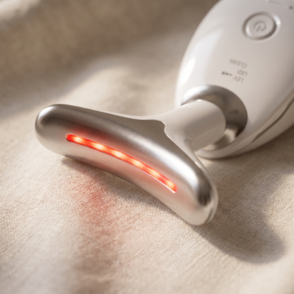 Multi-Color LED Face and Neck Beauty Device, Rechargeable Handheld Light and Vibration Facial Tool