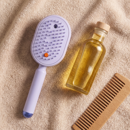 Electric Scalp Massager Brush with Oil Dispenser, Red Light Feature, Self-Cleaning Bristles and Rechargeable Design