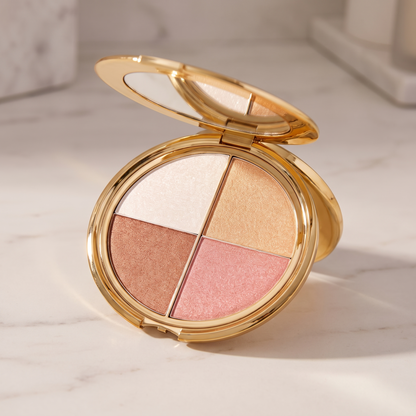 Face and Cheek Highlighter Palette, Pressed Shimmer and Satin Makeup Shades in a Compact