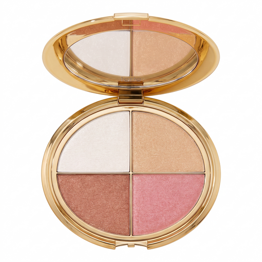 Face and Cheek Highlighter Palette, Pressed Shimmer and Satin Makeup Shades in a Compact