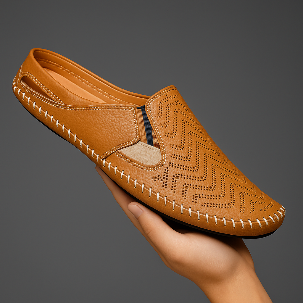 Men's Leather Sandals - Slide Summer Casual Sandals