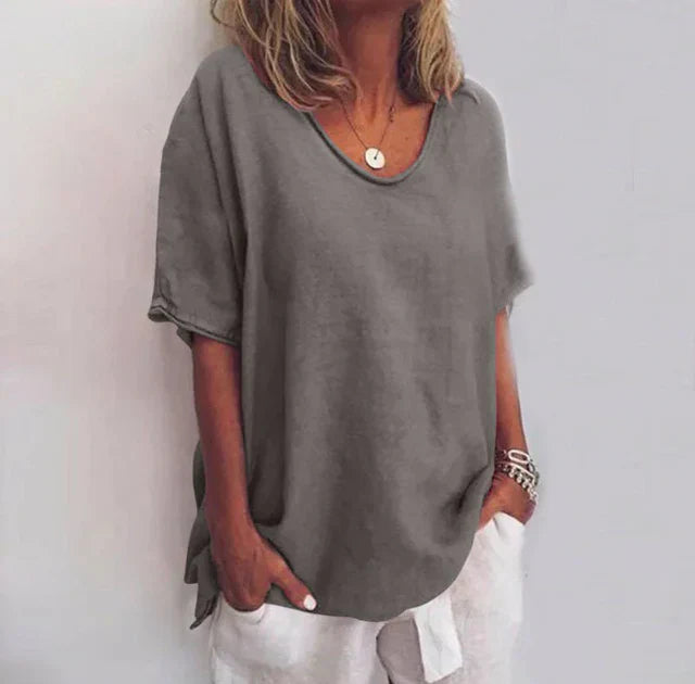 Kaivelle | Retro Flowing Blouse with Loose Fit and Short Sleeves