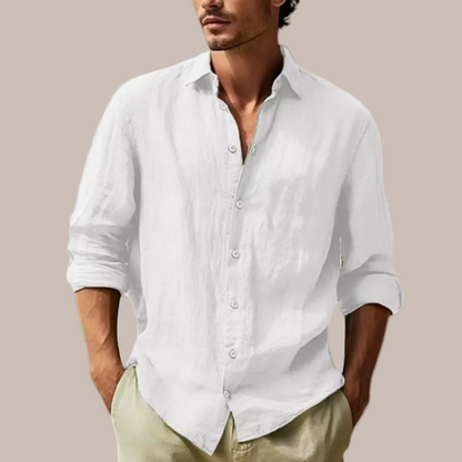 Men's Casual Linen-Blend Shirt with Button Front Design