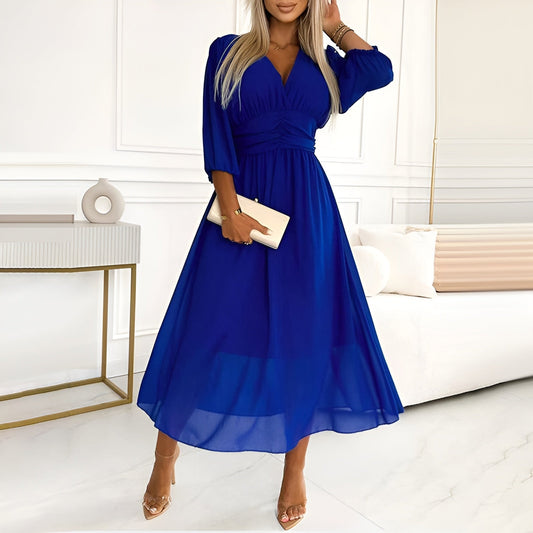 Ulrica | Embroidered Linen Wedding Guest Midi Dress for Elegant Events