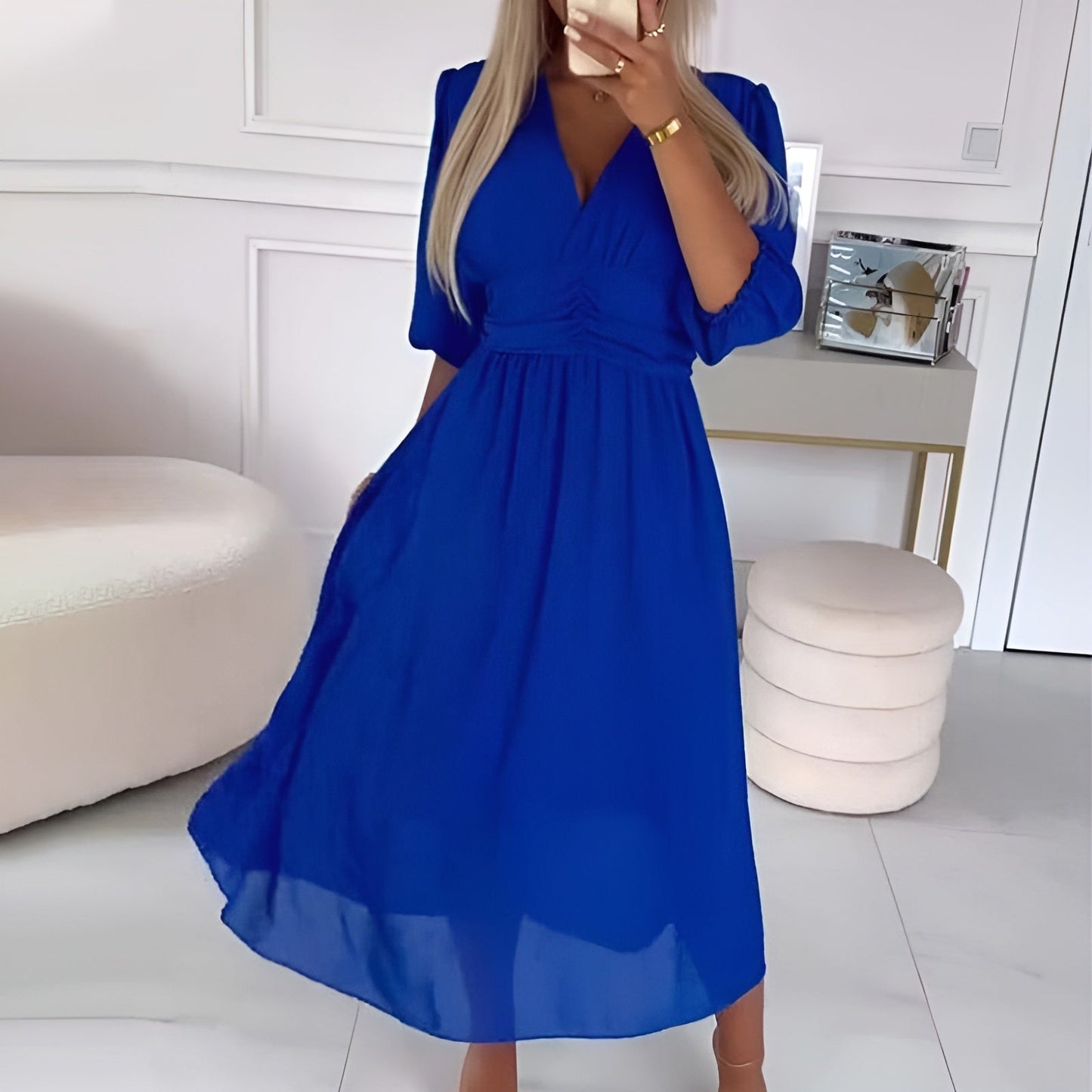 Ulrica | Embroidered Linen Wedding Guest Midi Dress for Elegant Events