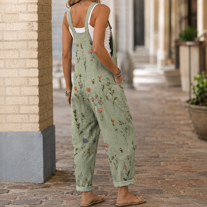 Women's Floral Print Wide Leg Jumpsuit - V Neck Summer Romper