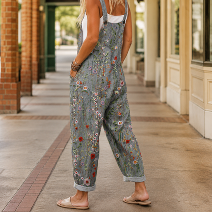 Women's Floral Wide Leg Jumpsuit - Sleeveless Summer Romper