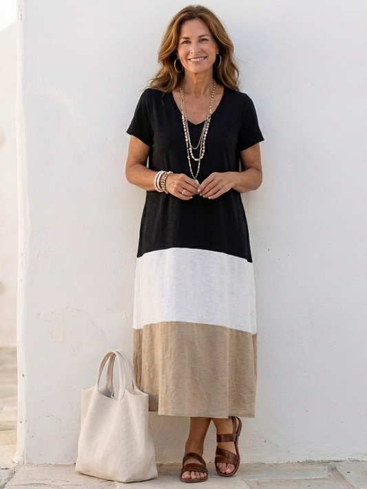 Cirelle | Trendy Color Block Midi Dress Summer Fashion