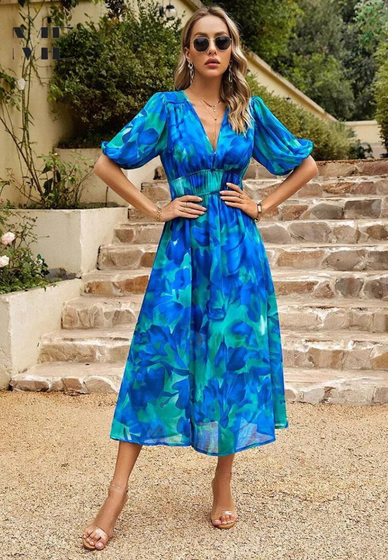 Isadora | Women's Wedding Guest V-Neck Floral Midi Dress — Occasion