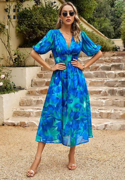Isadora | Women's Wedding Guest V-Neck Floral Midi Dress — Occasion