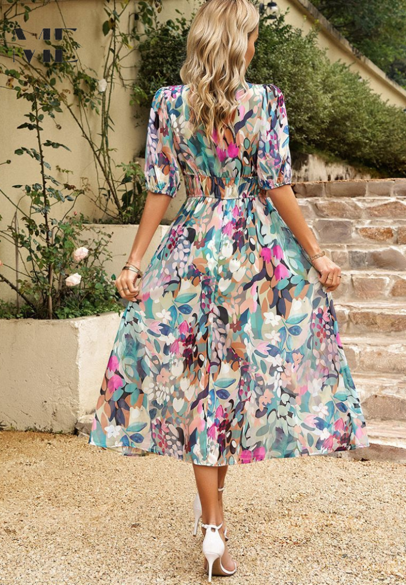 Isadora | Women's Wedding Guest V-Neck Floral Midi Dress — Occasion