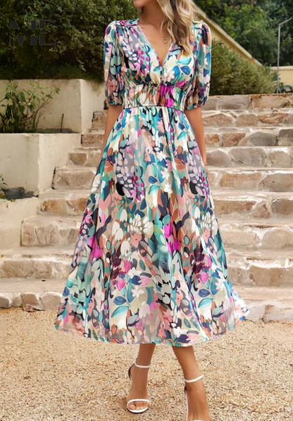 Isadora | Women's Wedding Guest V-Neck Floral Midi Dress — Occasion