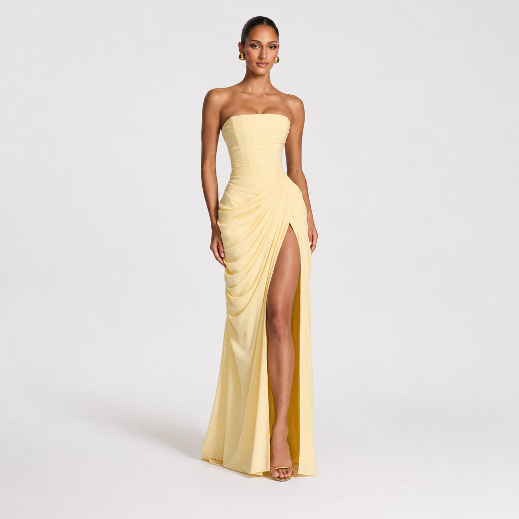 Junomora | Women's High-Waist Strapless Corset Maxi Dress With Chiffon Skirt