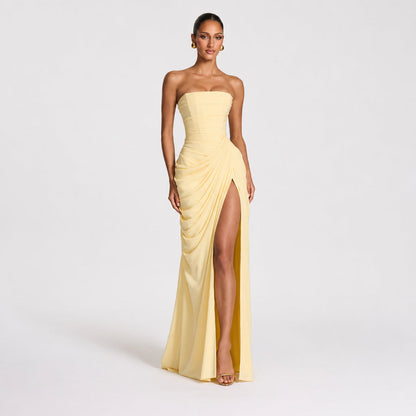 Junomora | Women's High-Waist Strapless Corset Maxi Dress With Chiffon Skirt