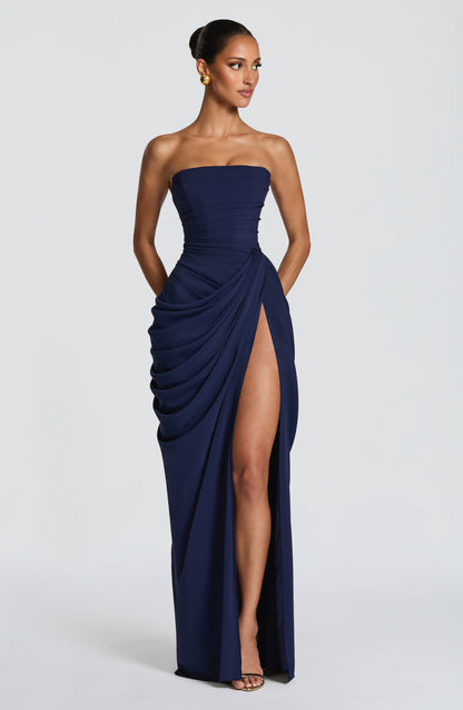 Junomora | Women's High-Waist Strapless Corset Maxi Dress With Chiffon Skirt