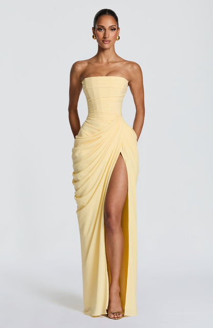 Junomora | Women's High-Waist Strapless Corset Maxi Dress With Chiffon Skirt