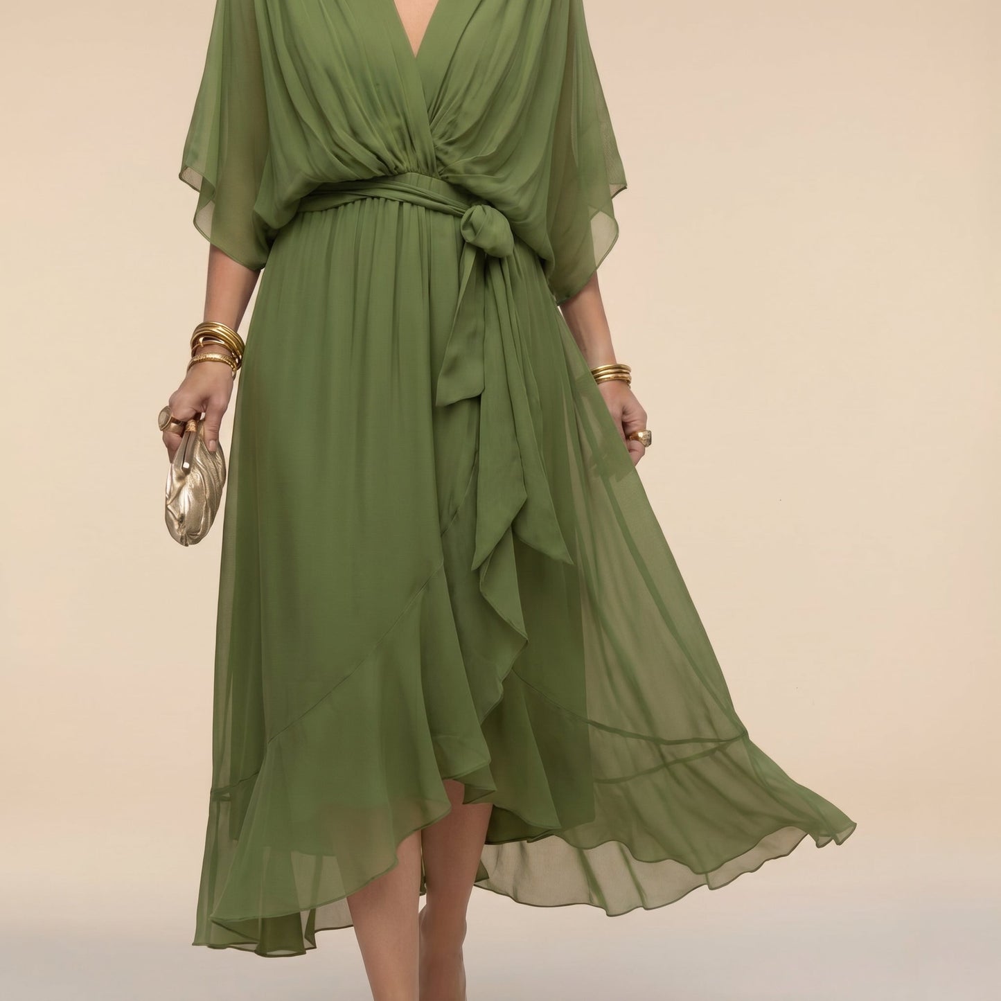 Katarina | V-Neck Wrap Wedding Guest Midi Dress