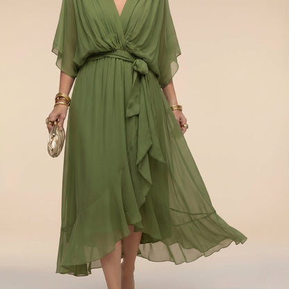 Katarina | V-Neck Wrap Wedding Guest Midi Dress