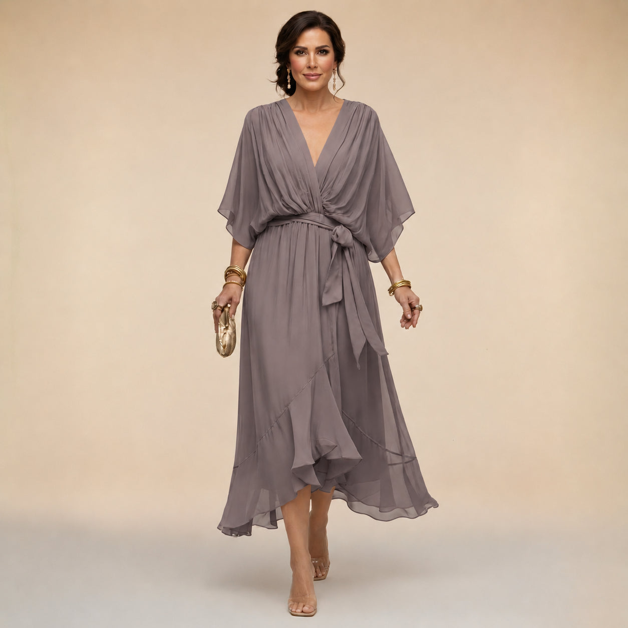 Katarina | V-Neck Wrap Wedding Guest Midi Dress