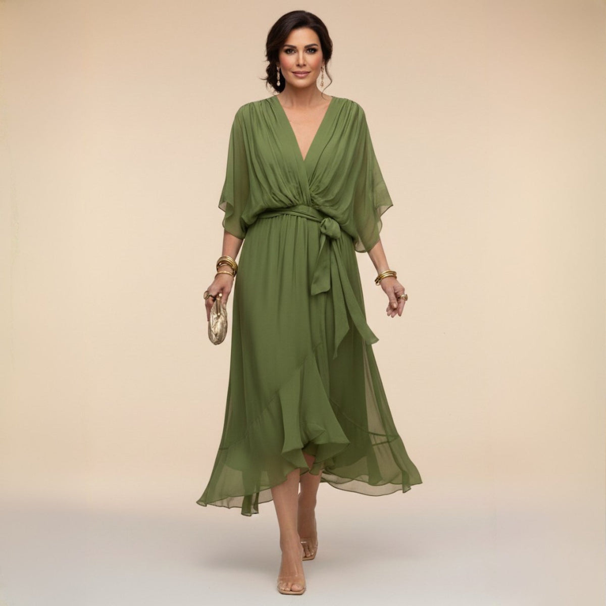 Katarina | V-Neck Wrap Wedding Guest Midi Dress