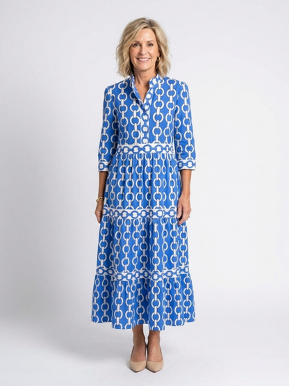 Dovryn | Chain Print Midi Dress Women Elegant Style