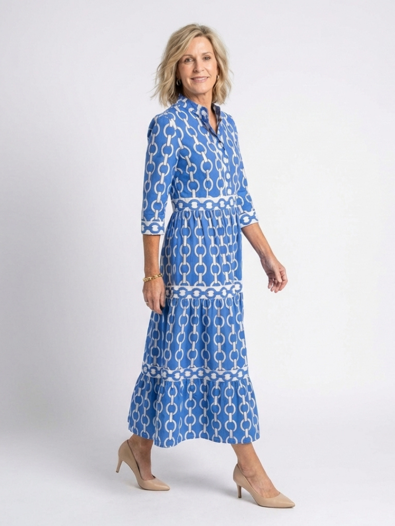 Dovryn | Chain Print Midi Dress Women Elegant Style