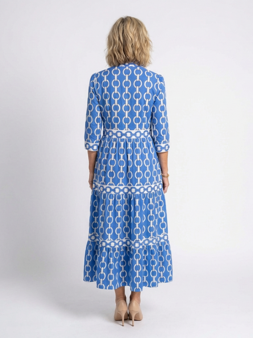 Dovryn | Chain Print Midi Dress Women Elegant Style