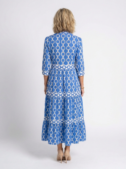 Dovryn | Chain Print Midi Dress Women Elegant Style
