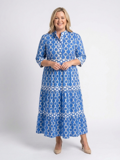 Dovryn | Chain Print Midi Dress Women Elegant Style