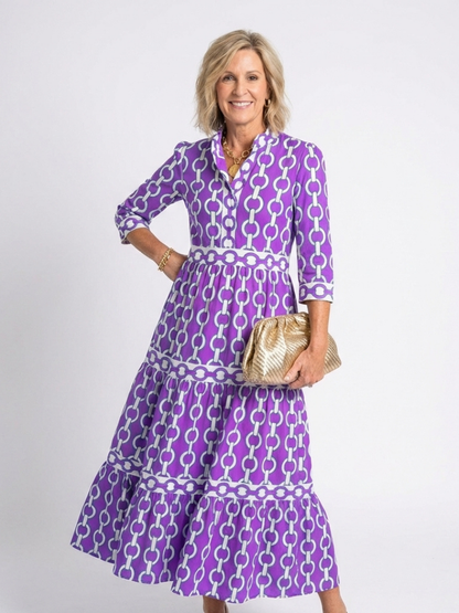 Dovryn | Chain Print Midi Dress Women Elegant Style