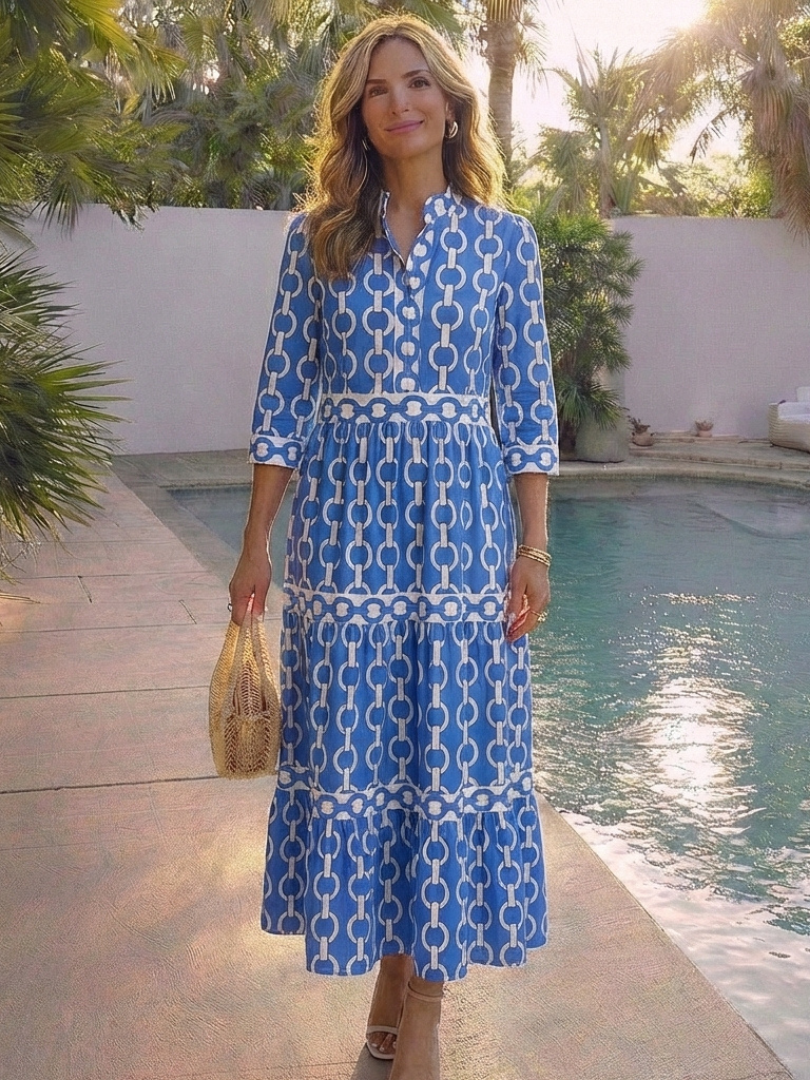 Dovryn | Chain Print Midi Dress Women Elegant Style
