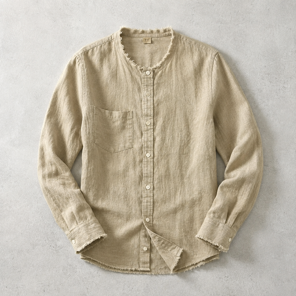 Men's Collarless Shirt - Casual Button Down Long Sleeve