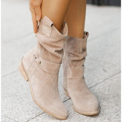 Women's Square-Toe Ankle Boots Buckle Strap Side-Zip