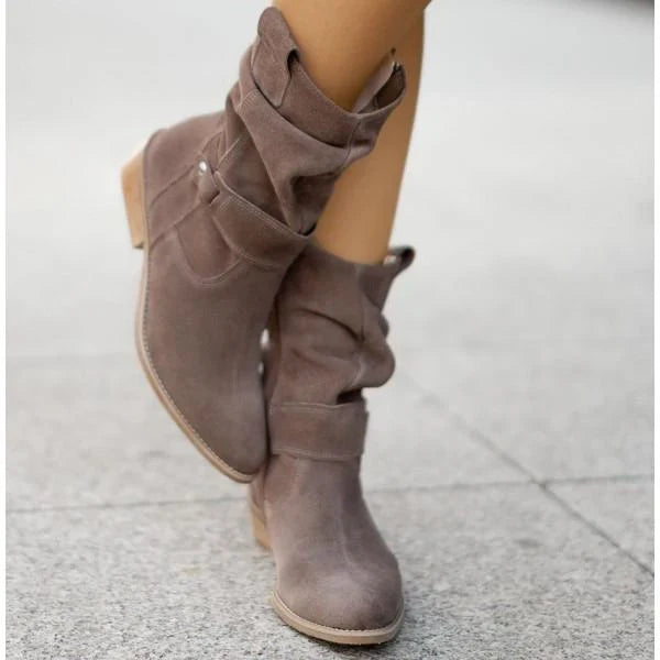 Women's Square-Toe Ankle Boots Buckle Strap Side-Zip