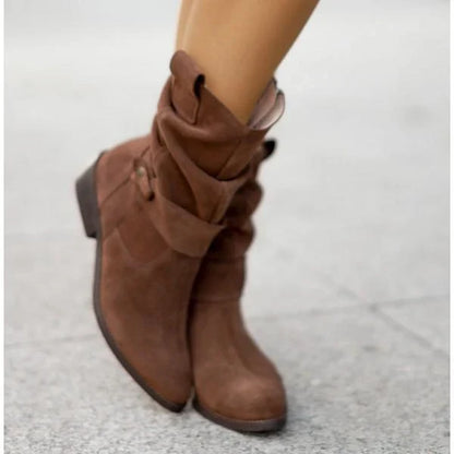 Women's Square-Toe Ankle Boots Buckle Strap Side-Zip