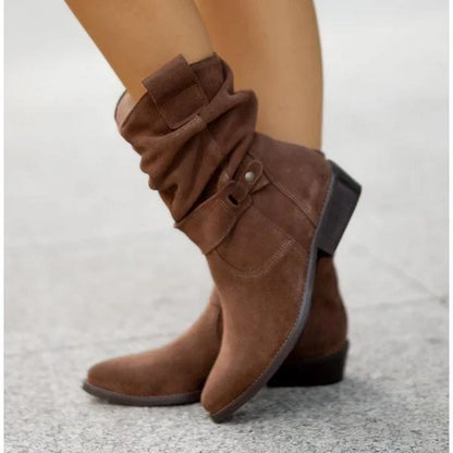 Women's Square-Toe Ankle Boots Buckle Strap Side-Zip