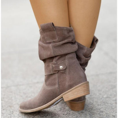 Women's Square-Toe Ankle Boots Buckle Strap Side-Zip