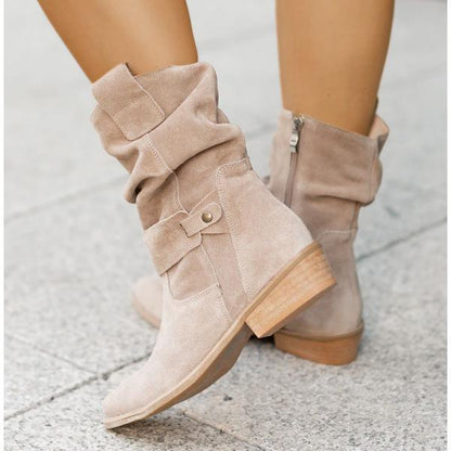 Women's Square-Toe Ankle Boots Buckle Strap Side-Zip