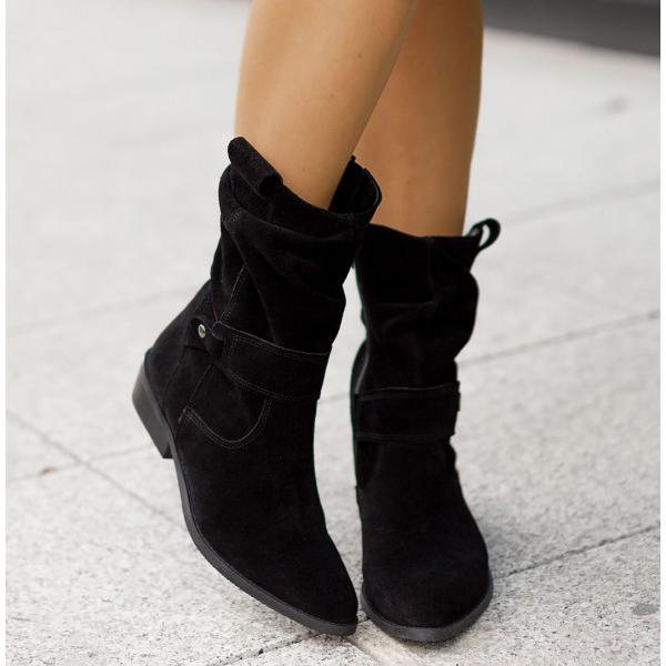Women's Square-Toe Ankle Boots Buckle Strap Side-Zip