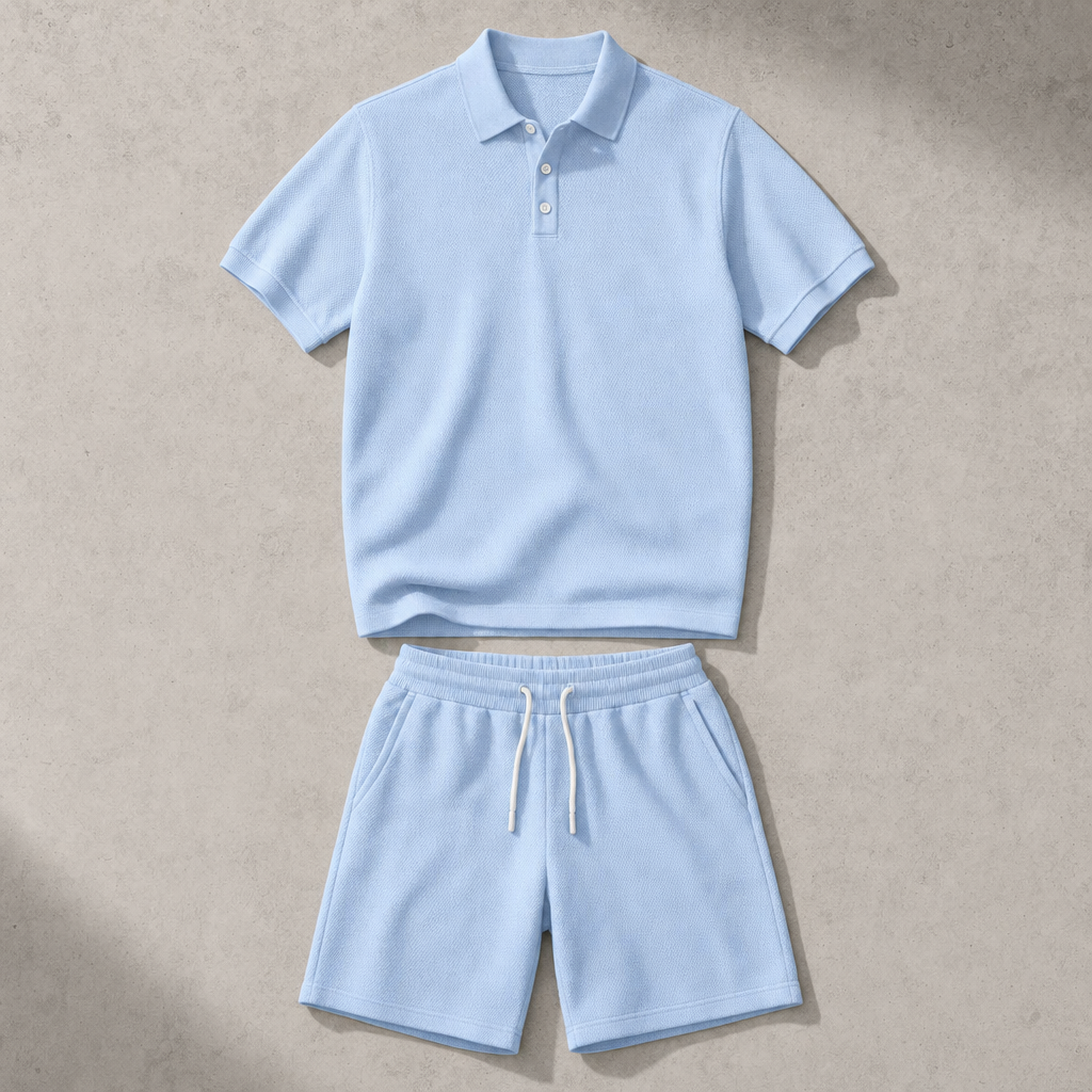 Men's Polo Shirt and Shorts Set - Knit Casual Two Piece Outfit