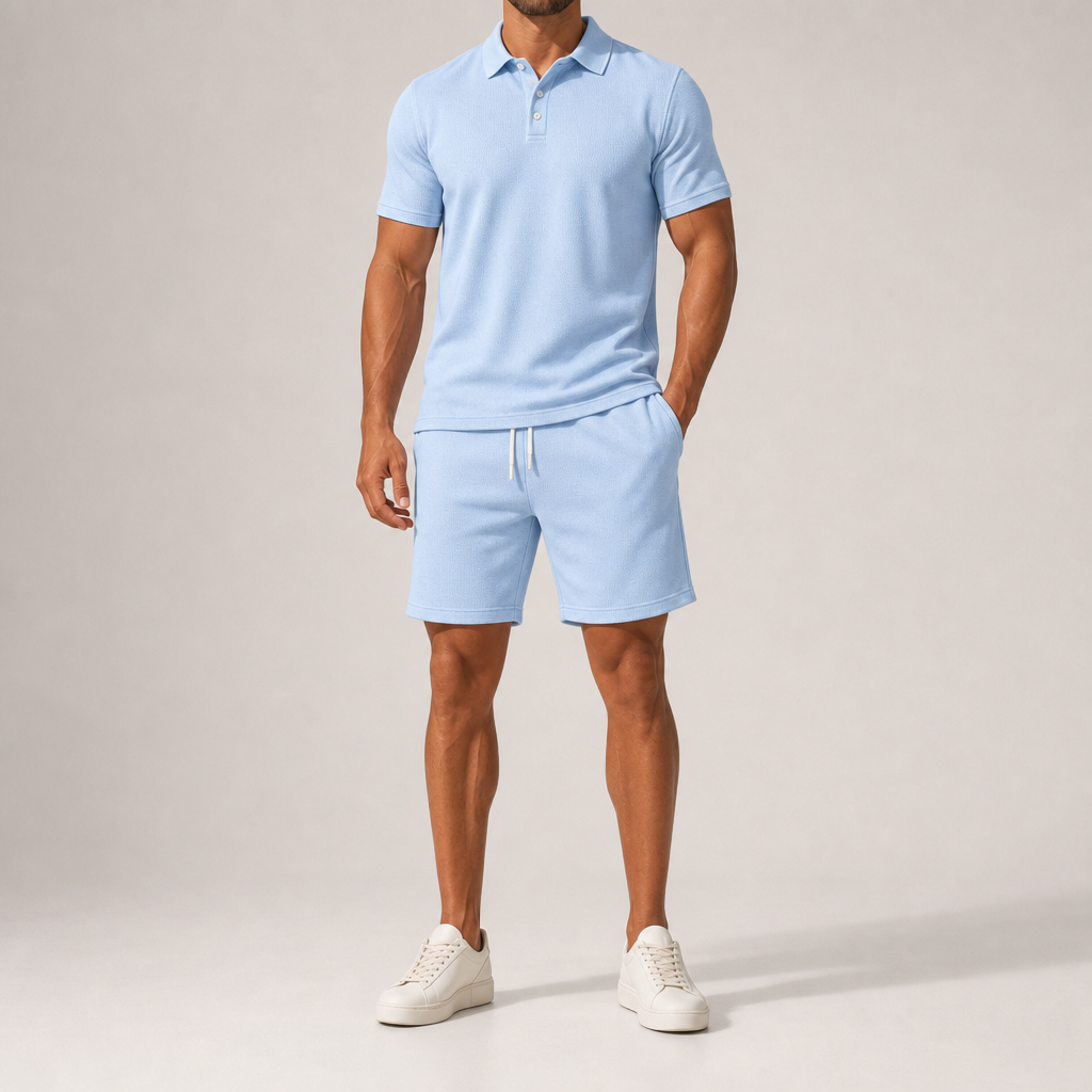 Men's Polo Shirt and Shorts Set - Knit Casual Two Piece Outfit