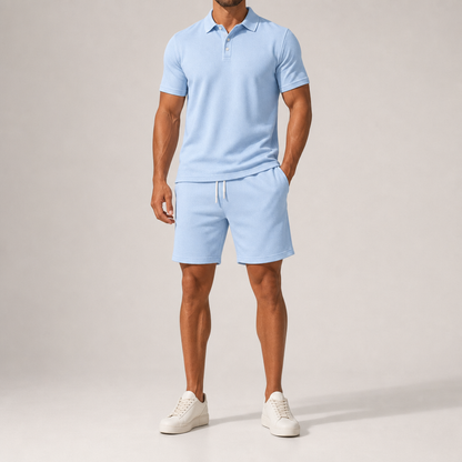 Men's Polo Shirt and Shorts Set - Knit Casual Two Piece Outfit