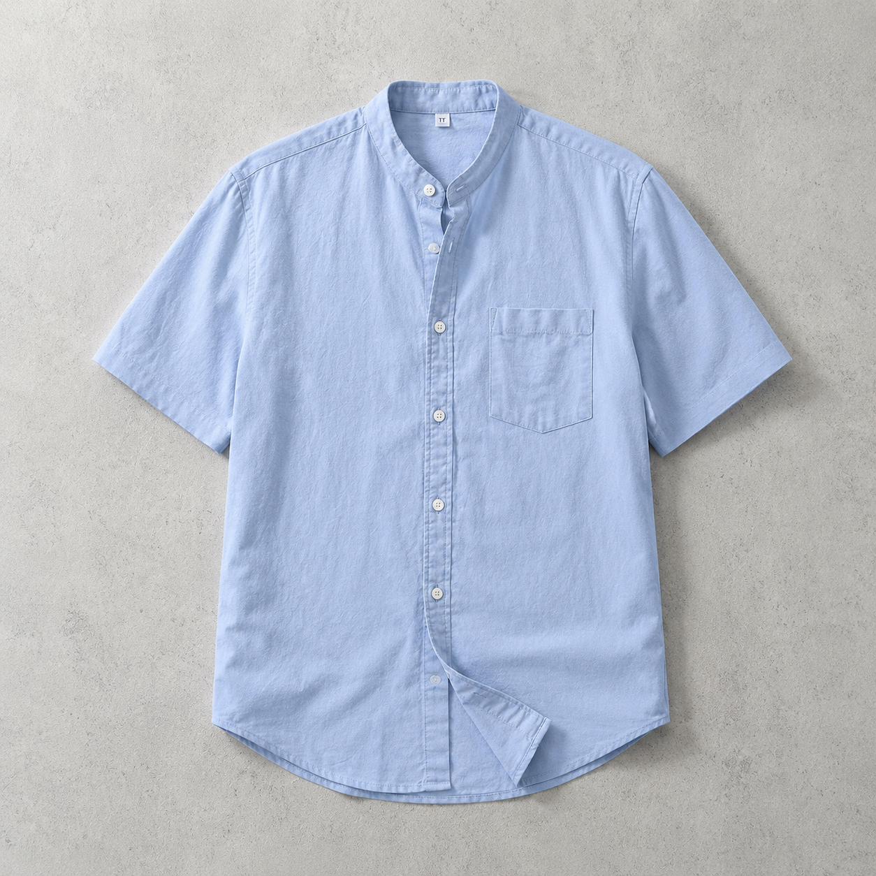 Men's Band Collar Shirt - Short Sleeve Casual Button Down