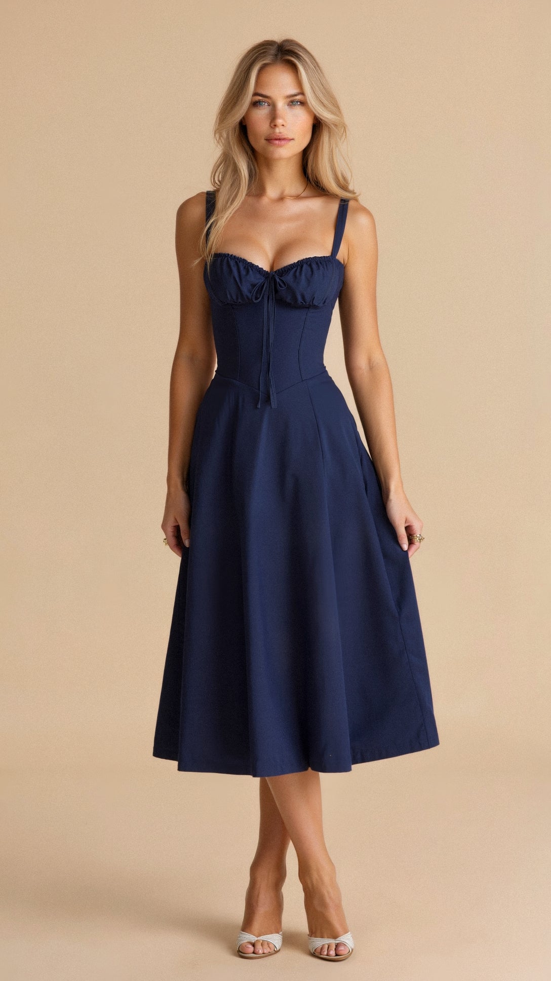 Liliana | Fitted Belted Wedding Guest Midi Dress